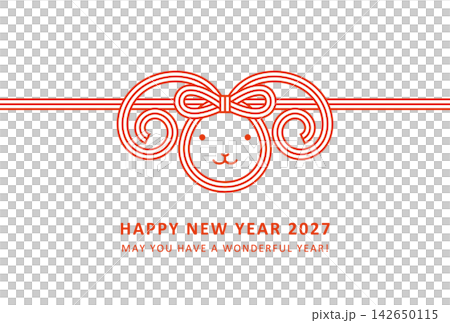 2027羊年新年卡設計:水引風格的可愛羊臉 2027羊年新年卡設計:水引風格的可愛羊臉 142650115