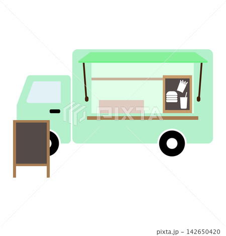 パステルカラーのキッチンカーのシンプルなイラスト 142650420