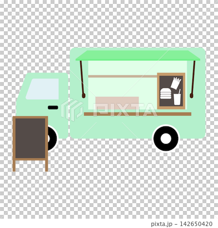 パステルカラーのキッチンカーのシンプルなイラスト 142650420