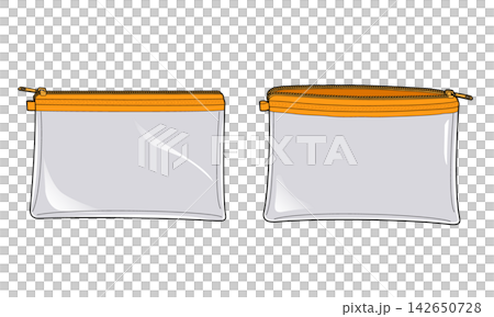Set of clear pouches with orange zippers (one with an opening zipper and one with a closing zipper). Set of clear pouches with orange zippers (one with an opening zipper and one with a closing zipper). 142650728