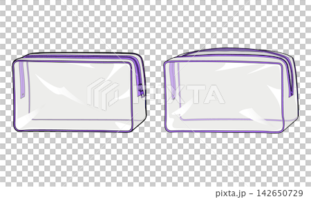 Clear pouch set with gussets and light purple zippers (open zipper and closed zipper) Clear pouch set with gussets and light purple zippers (open zipper and closed zipper) 142650729