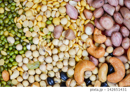 Collage various beans mix peas agriculture of natural healthy food for cooking ingredients - Set of different whole grains beans and legumes seeds lentils and nuts colorful snack texture background Collage various beans mix peas agriculture of natural healthy food for cooking ingredients - Set of different whole grains beans and legumes seeds lentils and nuts colorful snack texture background 142651431
