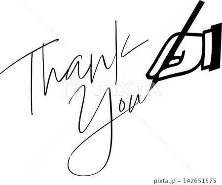 Thank You - 筆記体のThank You（ありがとう）の文字とペンのシンプルなロゴマーク 142651575