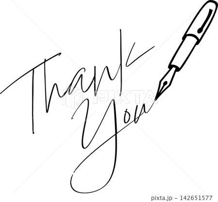 Thank You - 筆記体のThank You（ありがとう）の文字とペンのシンプルなロゴマーク 142651577