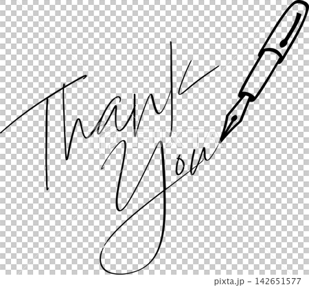 Thank You - 筆記体のThank You（ありがとう）の文字とペンのシンプルなロゴマーク 142651577