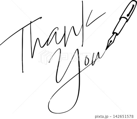 Thank You - 筆記体のThank You(ありがとう)の文字とペンのシンプルなロゴマーク Thank You - 筆記体のThank You(ありがとう)の文字とペンのシンプルなロゴマーク 142651578