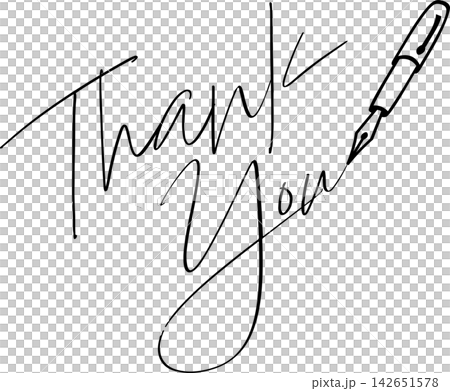 Thank You - 筆記体のThank You(ありがとう)の文字とペンのシンプルなロゴマーク Thank You - 筆記体のThank You(ありがとう)の文字とペンのシンプルなロゴマーク 142651578