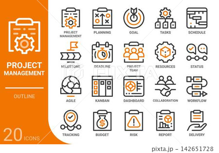 project management outline icon set,20 vector icons project management outline icon set,20 vector icons 142651728