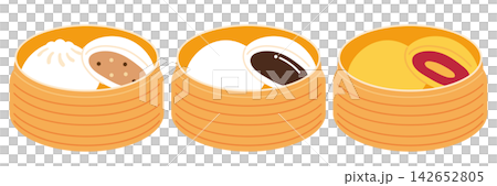 中華まんイラストセット 肉まん・あんまん・ピザまん 中華まんイラストセット 肉まん・あんまん・ピザまん 142652805