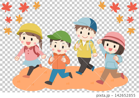 遠足にでかける秋の子供たちのイラスト 遠足にでかける秋の子供たちのイラスト 142652855