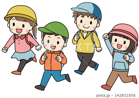 ハイキングに行く子供たちのイラスト ハイキングに行く子供たちのイラスト 142652856