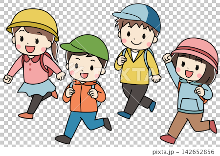 ハイキングに行く子供たちのイラスト ハイキングに行く子供たちのイラスト 142652856