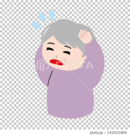 An illustration of an elderly woman holding her head in distress. An illustration of an elderly woman holding her head in distress. 142652864