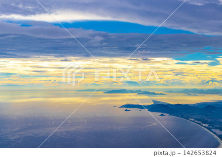 Rio de Janeiro Brazil Panorama View Sea Beach Mountains Sunrise. Rio de Janeiro Brazil Panorama View Sea Beach Mountains Sunrise. 142653824