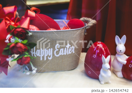 Easter in Greece, caffe and shop decorations, bunnies, multicoloured easter eggs, decorated shopwindow, Easter gifts and souvenirs, showcase, glass case, shopfront decorated in Athens, Attica, Greece Easter in Greece, caffe and shop decorations, bunnies, multicoloured easter eggs, decorated shopwindow, Easter gifts and souvenirs, showcase, glass case, shopfront decorated in Athens, Attica, Greece 142654742