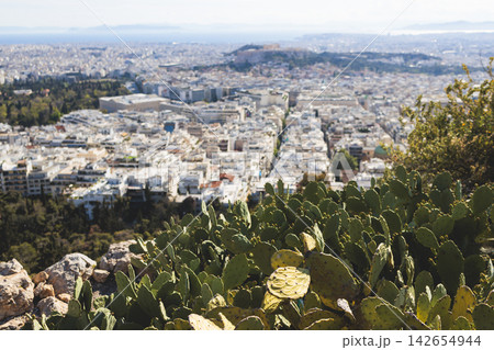 Mount Lycabettus, Athens, Greece, hiking and climbing to Lycabettos hill and Holy Church of Saint George of Lycabettus, Attica, Athens cityscape panorama view in sunny day, Lykavittos Greek landscape 142654944