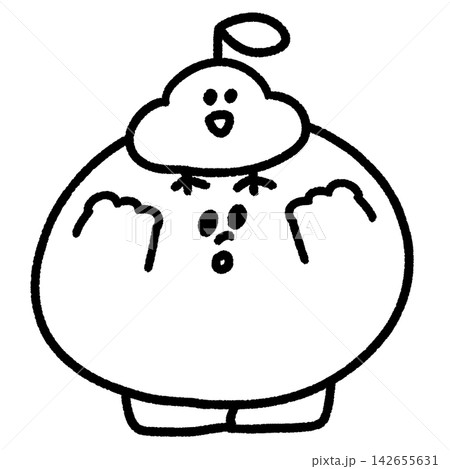頭の上にひよこが乗ったかわいいりんごのキャラクターイラスト (モノクロ) 頭の上にひよこが乗ったかわいいりんごのキャラクターイラスト (モノクロ) 142655631