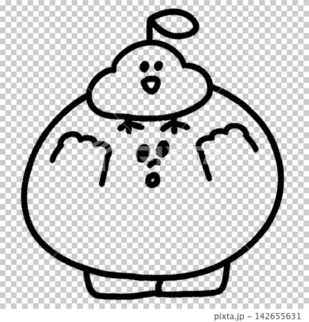 頭の上にひよこが乗ったかわいいりんごのキャラクターイラスト (モノクロ) 頭の上にひよこが乗ったかわいいりんごのキャラクターイラスト (モノクロ) 142655631