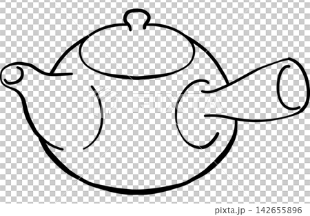 Simple, hand-drawn style line art illustration of a teapot on a transparent background. Simple, hand-drawn style line art illustration of a teapot on a transparent background. 142655896