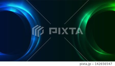 Shiny blue and green glowing neon circles abstract concept background 142656547
