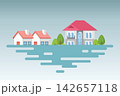 flood natural disaster in city with houses. 142657118