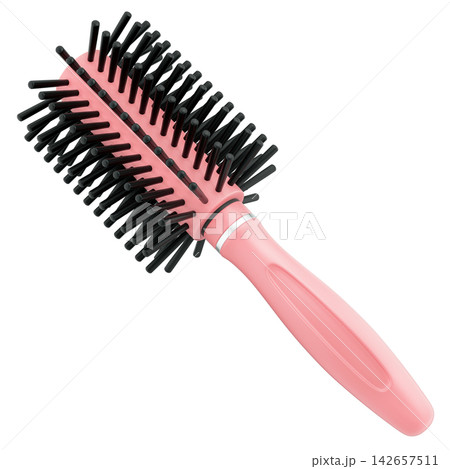 Round Hair Brush, Roll Comb, hairdressing salon elements concept, 3d Illustration 142657511