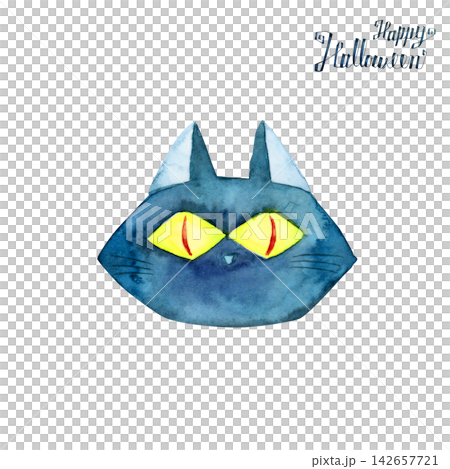 Halloween Black Cat Watercolor Illustration Halloween Black Cat Watercolor Illustration 142657721