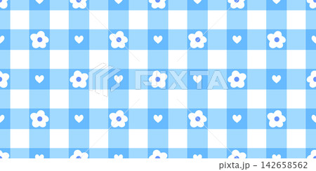 Girly seamless flower with heart vector cute and gingham kawaii daisy. Pattern baby ditsy with cover spring fashion and floral checkered easter. Repeat print background with dot girl blossom. 142658562