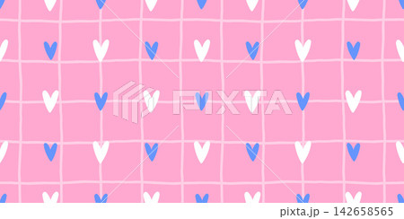 Gingham flower striped with print seamless background for pattern cute love. Heart backdrop whimsical with girl kid simple for girly checkered baby. Texture happy wrapping with vector bg repeat. Gingham flower striped with print seamless background for pattern cute love. Heart backdrop whimsical with girl kid simple for girly checkered baby. Texture happy wrapping with vector bg repeat. 142658565