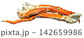 Fresh cooked king crab legs isolated. Premium seafood delicacy with bright orange shell and succulent white meat. Ideal for restaurant menus, food packaging or culinary designs. 142659986