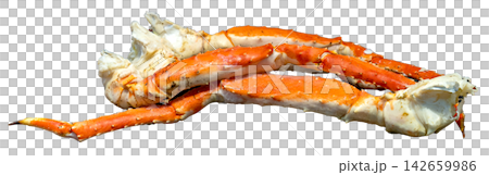 Fresh cooked king crab legs isolated. Premium seafood delicacy with bright orange shell and succulent white meat. Ideal for restaurant menus, food packaging or culinary designs. Fresh cooked king crab legs isolated. Premium seafood delicacy with bright orange shell and succulent white meat. Ideal for restaurant menus, food packaging or culinary designs. 142659986