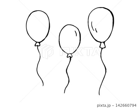 Three Party Balloons Line Art Hand Drawn Vector Illustration Doodle Set 142660794