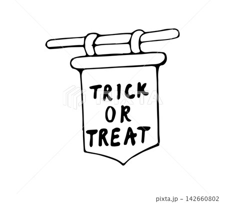 Trick or Treat Halloween Banner Sign Line Art Vector Illustration Trick or Treat Halloween Banner Sign Line Art Vector Illustration 142660802