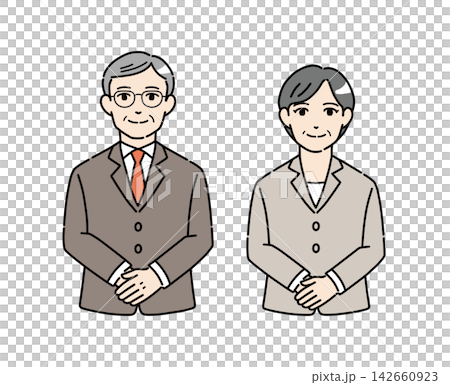 Illustration material 1 of senior men and women in suits bowing Illustration material 1 of senior men and women in suits bowing 142660923