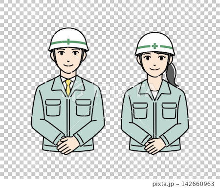 插圖素材1:年輕男女工人鞠躬 插圖素材1:年輕男女工人鞠躬 142660963