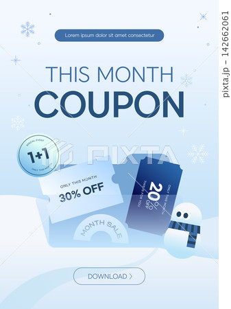 Winter Discount Coupon Banner Template with Snowman and Sale Vouchers 142662061