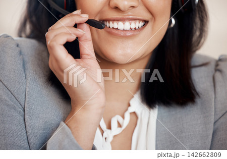 Hand, call center and woman mouth with microphone for customer support, assistance or communication. Closeup, contact us and employee for helpline, advice or service for voters with disabilities Hand, call center and woman mouth with microphone for customer support, assistance or communication. Closeup, contact us and employee for helpline, advice or service for voters with disabilities 142662809