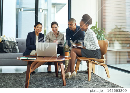 Group, businesspeople and computer in office for meeting or collaboration, planning or career with accounting. Team, workplace and laptop with video chat for results, advisor with financial strategy Group, businesspeople and computer in office for meeting or collaboration, planning or career with accounting. Team, workplace and laptop with video chat for results, advisor with financial strategy 142663209
