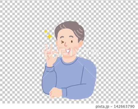 一幅中年男子比畫「OK」手勢的插圖。 一幅中年男子比畫「OK」手勢的插圖。 142663790