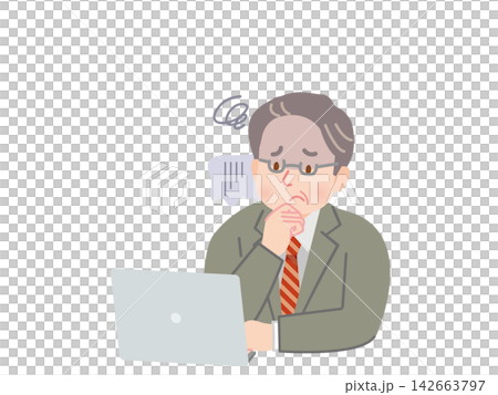 一幅插圖,描繪了一位表情憂慮的中年男子,他正看著電腦螢幕,陷入沉思。 一幅插圖,描繪了一位表情憂慮的中年男子,他正看著電腦螢幕,陷入沉思。 142663797