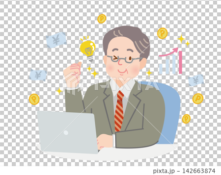 パソコンで仕事をする中年男性 パソコンで仕事をする中年男性 142663874