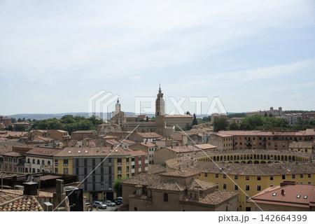 Skyline of Tarazona with the mudejar cathedral tower above the old town roofs Skyline of Tarazona with the mudejar cathedral tower above the old town roofs 142664399