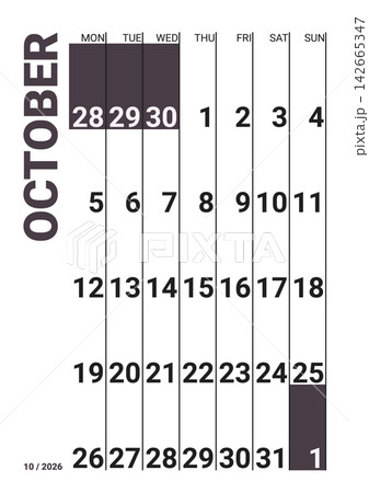 October 2026 English Simple Minimalist Monthly Calendar Clear Line Grid Desk Pla 142665347