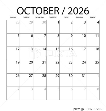 October 2026 English Standard Office Monthly Calendar Template Minimal Schedule October 2026 English Standard Office Monthly Calendar Template Minimal Schedule 142665466