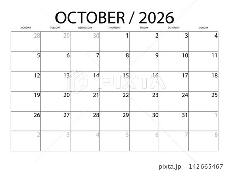 October 2026 English Corporate Monthly Schedule Template Minimalist Office Calen 142665467
