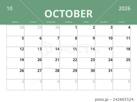 October 2026 English Functional Monthly Planner Grid Clean Minimal Business Cale 142665524
