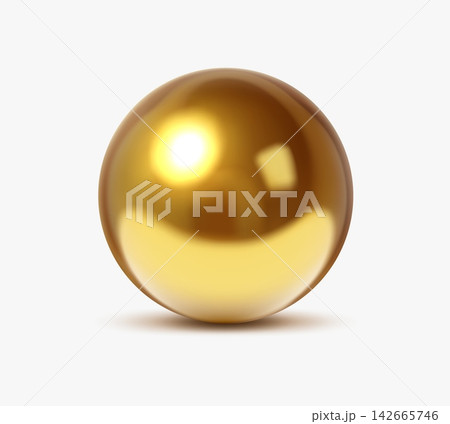 3d golden metal ball with glossy metallic surface, warm amber tones and bright reflections. Vibrant glossy golden sphere with steel texture for game interfaces, cosmetic and pharmacy advertising 142665746