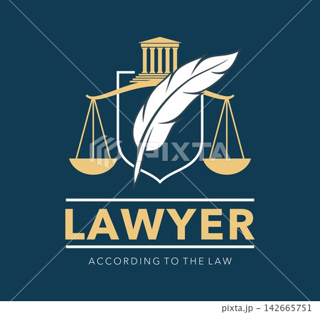 Lawyer icon for legal attorney firm with justice scales, court greek column pillars an feather quill. Lawyer icon for legislation consulting company or law jurisprudence counsel office and courtroom Lawyer icon for legal attorney firm with justice scales, court greek column pillars an feather quill. Lawyer icon for legislation consulting company or law jurisprudence counsel office and courtroom 142665751