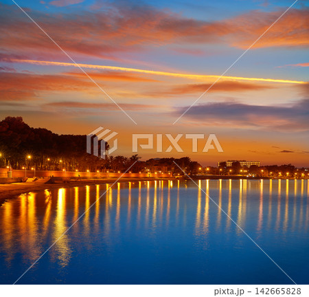 Denia sunset skyline in Las Rotas Alicante Denia sunset skyline in Las Rotas Alicante 142665828