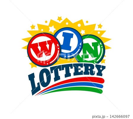 Lottery raffle lotto emblem with vibrant yellow star blast explosion and lucky balls. Cartoon bingo spheres with triple swoosh element for online casino websites and sports betting applications 142666097